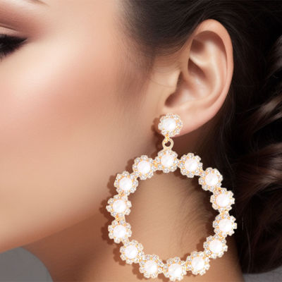 45mm Pearl Gold Round Earrings