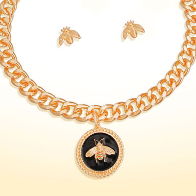 Black Designer Bee Charm Necklace-thumnail