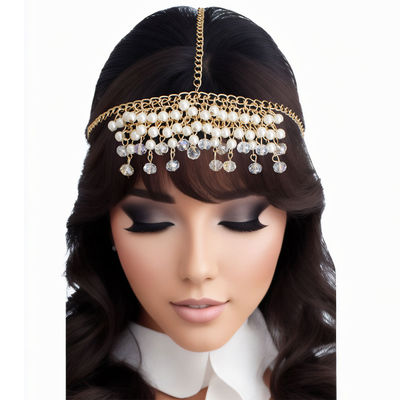 Gold and Cream Pearl Head Chain-front view