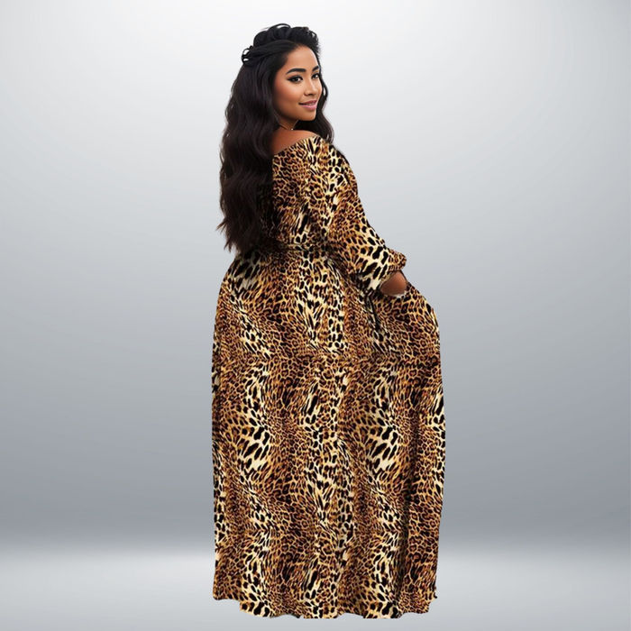 Leopard print split cheap maxi dress