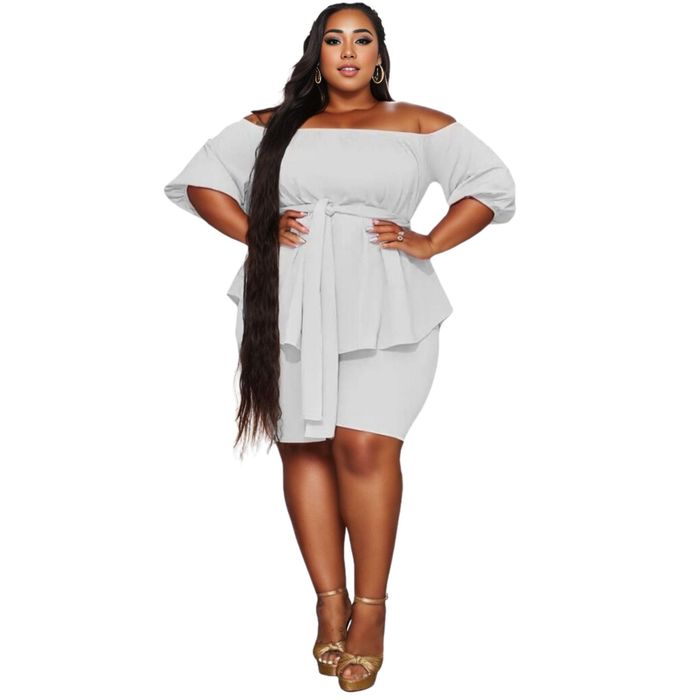 White plus sales size short set