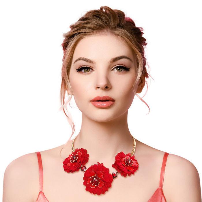 Red floral necklace deals