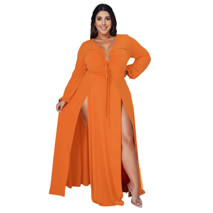 Plus size double slit hot sale dress