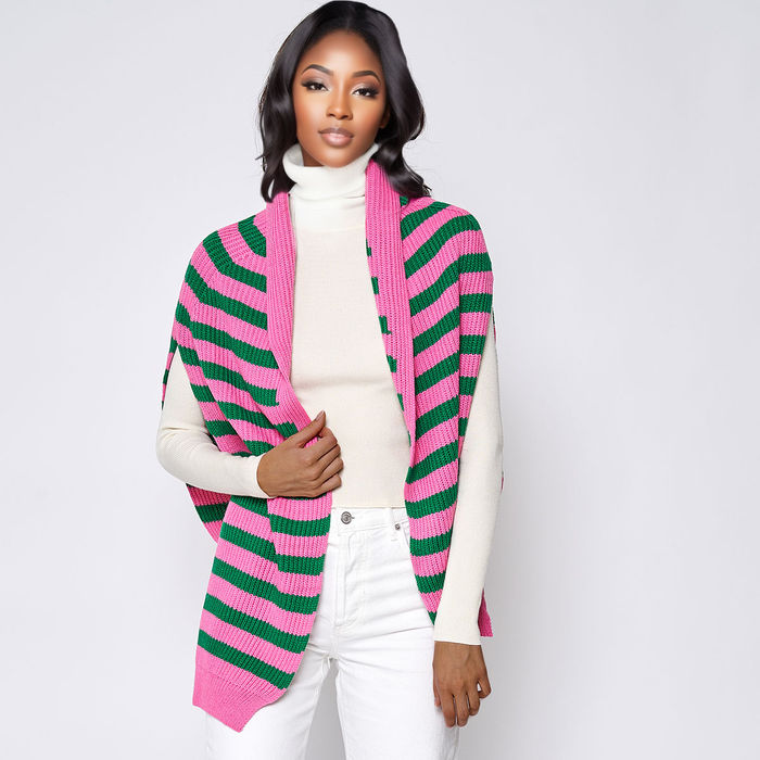 Pink and green striped sweater top