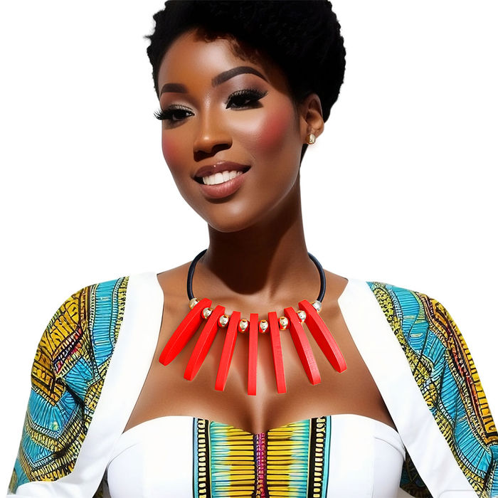 Wholesale Necklace Red Long Wood Bead Bib for Women