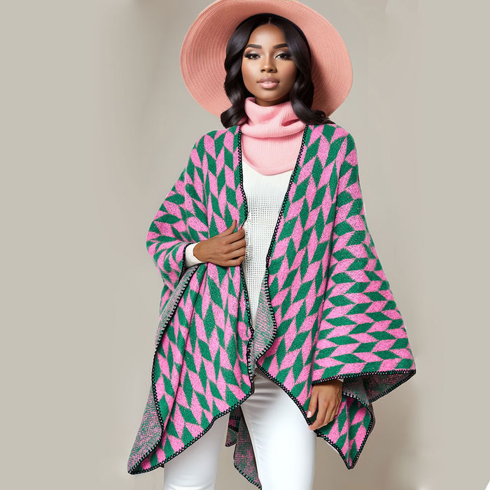 Wholesale Kimono Cardigan Poly Pink Green Geo Knit for Women