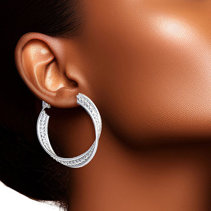 Wholesale Hoop White Gold Small Diamond Cut Earrings Women