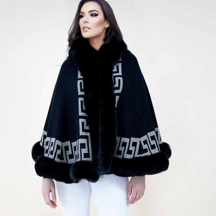 Wholesale Shawl Cape Ruana Black Greek Fur Wrap for Women