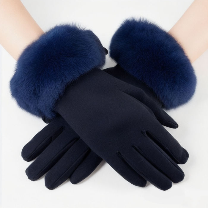 Wholesale Gloves Navy Fur Trim Winter Gloves for Women