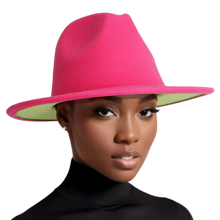 Wholesale Fedora Pink Green Two Tone Wide Brim Hat for Women