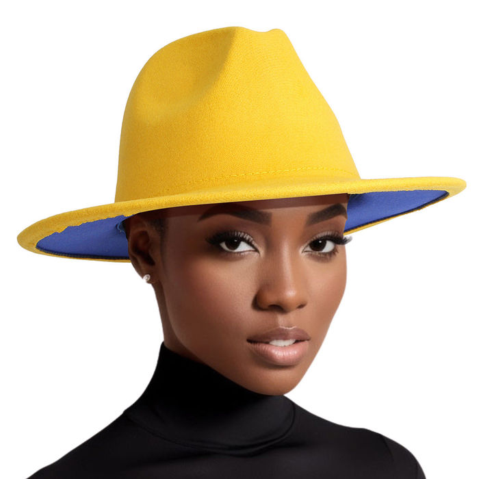 Wholesale Fedora Yellow Blue Two Tone Wide Brim Hat Women