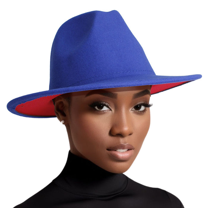 Wholesale Fedora Blue Red Two Tone Wide Brim Hat for Women