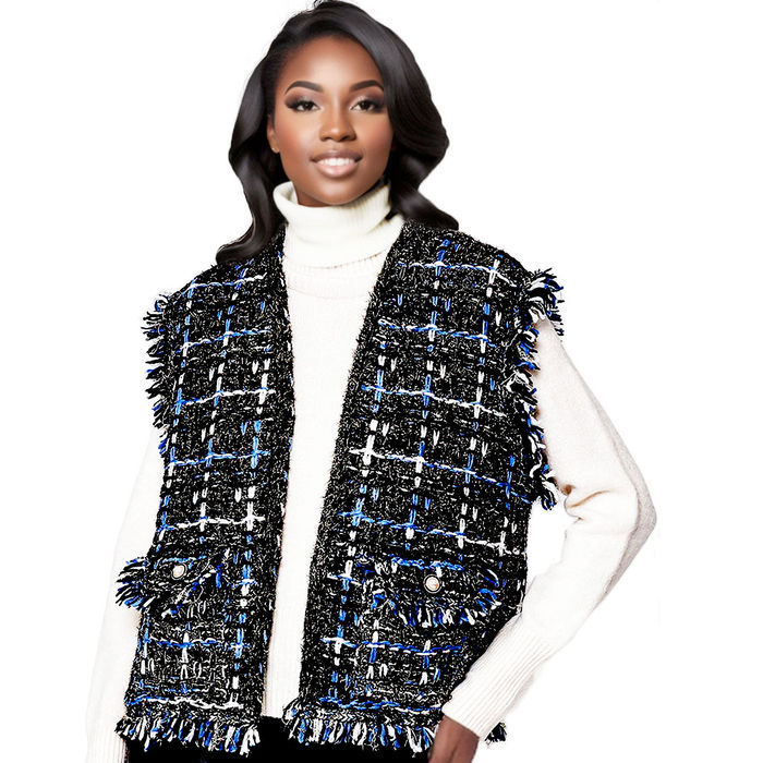 Black and white plaid vest womens top