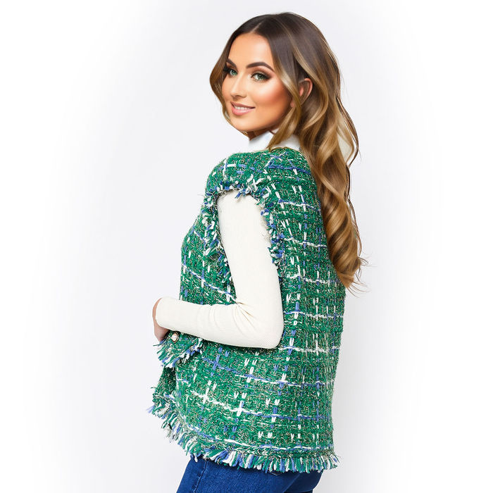 Wholesale Vest Plaid Tweed Green Vest for Women