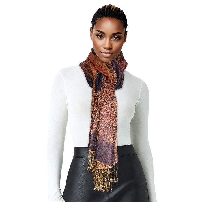 Wholesale Pashmina Navy Paisley Fringe Scarf for Women