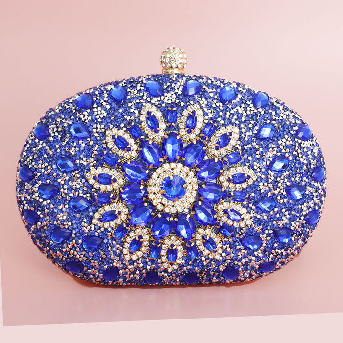 Wholesale Clutch Blue Crystal Hard Case Bag for Women