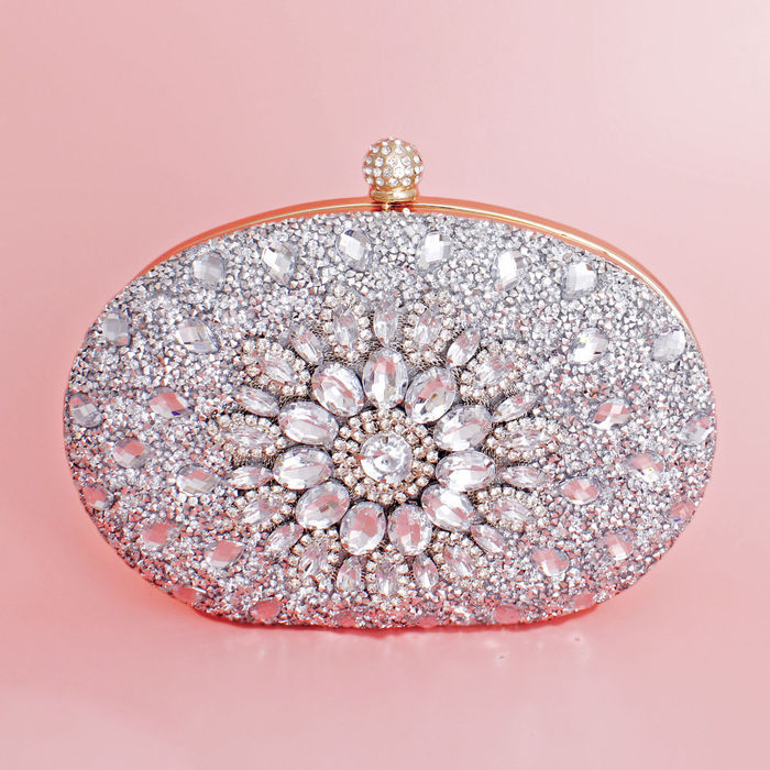 Wholesale Clutch Silver Crystal Hard Case Bag for Women