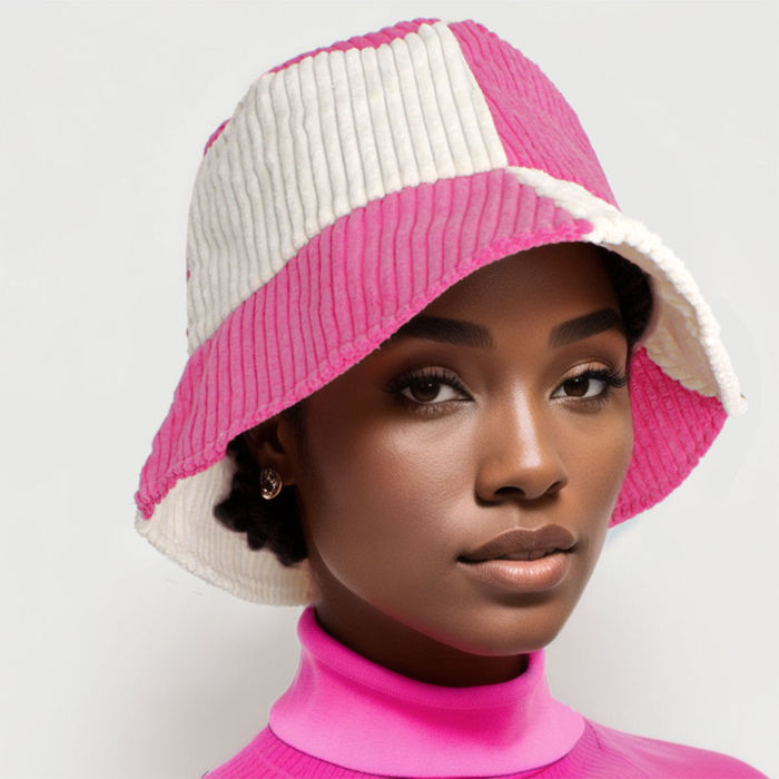 Wholesale Bucket Hat Corduroy Pink and Cream Hat for Women