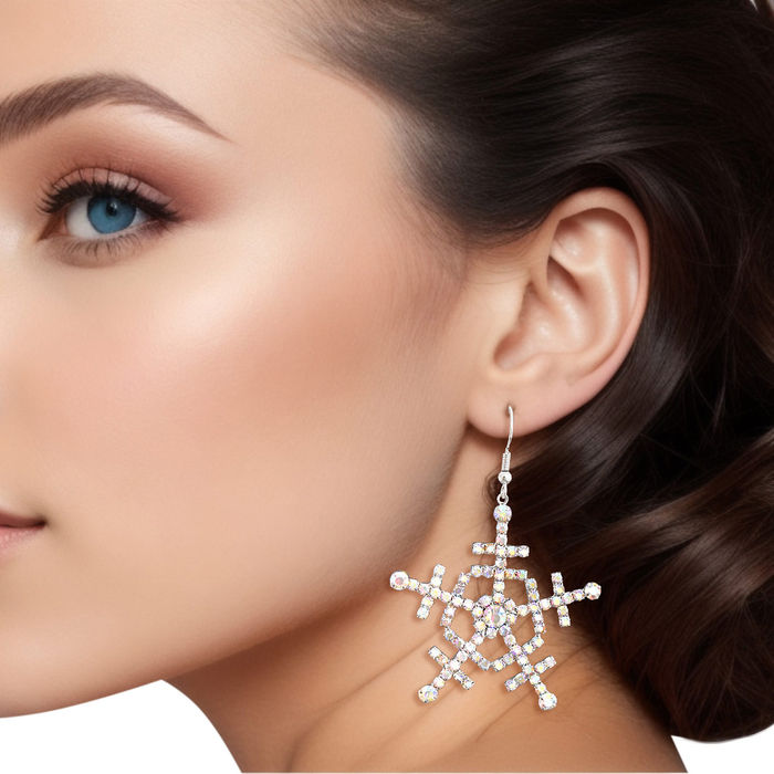 Wholesale Dangle Silver Medium Snowflake Earrings for Women