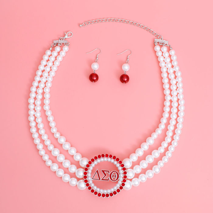 DST Sorority Pearl Pendant Necklace Set