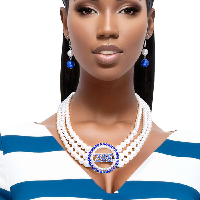 Wholesale Pearl Necklace Blue White Zeta Set for Women
