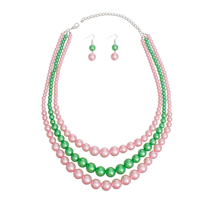 Pink and green pearl necklace outlet