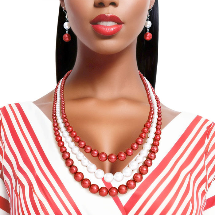 Red and white pearl necklace sale