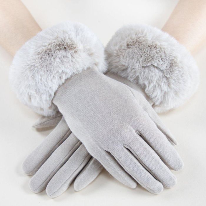 Wholesale Gloves Beige Fur Trim Winter Gloves for Women