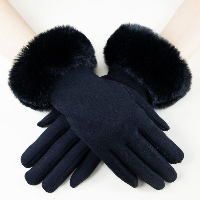 Wholesale Gloves Black Fur Trim Winter Gloves for Women