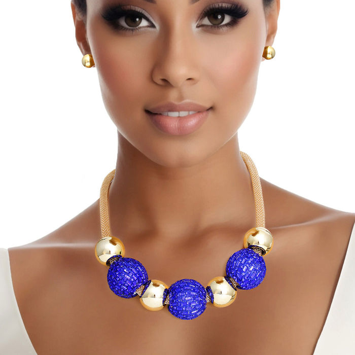Wholesale Necklace Royal Blue Disco Ball Bead Set for Women