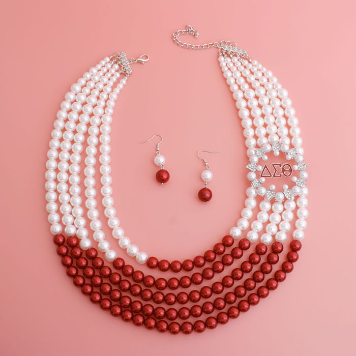 Red and shop white pearl necklace