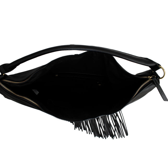 Black fringe hobo bag clearance