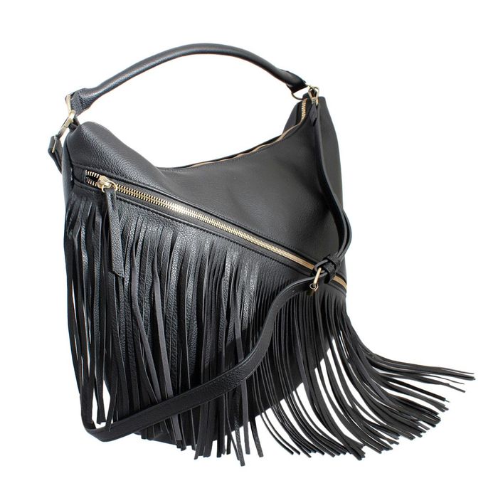 Wholesale Purse Black Diagonal Fringe Hobo Bag for Women