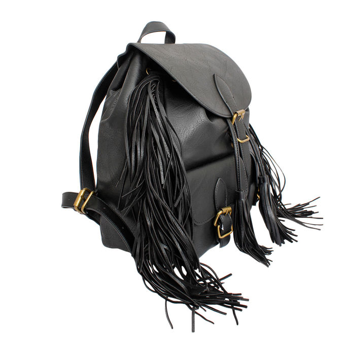 Black fringe backpack purse hot sale
