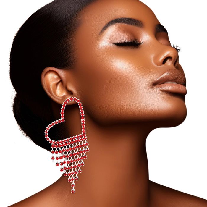 Wholesale Fringe Red Large Pave Heart Earrings for Women