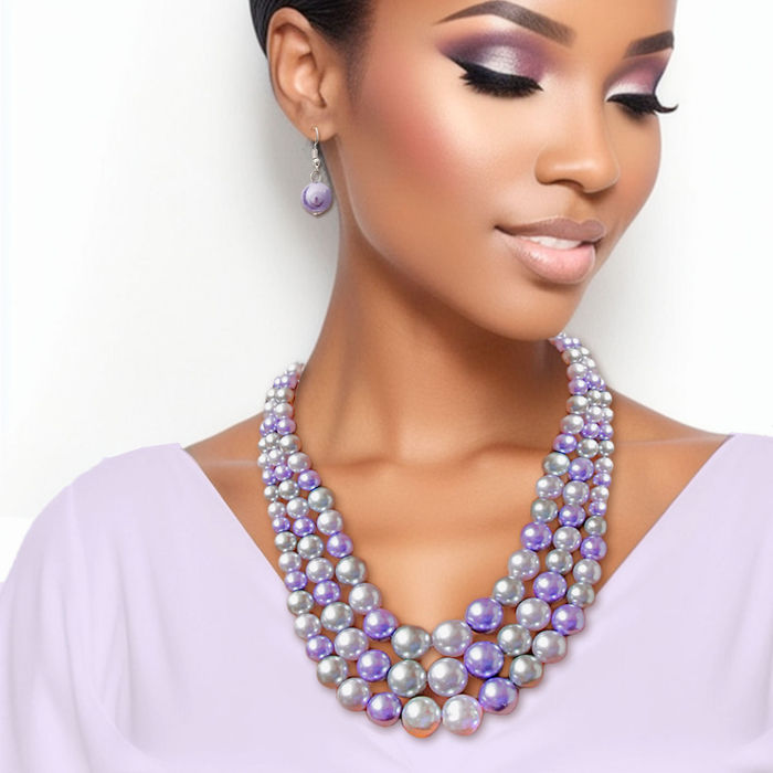 Wholesale Pearl Necklace Lavender Mix 3 Layer Set for Women