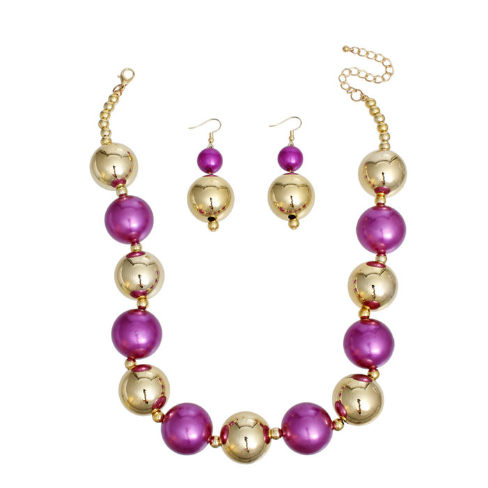Wholesale Pearl Necklace Fuchsia Gold Jumbo Set for Women
