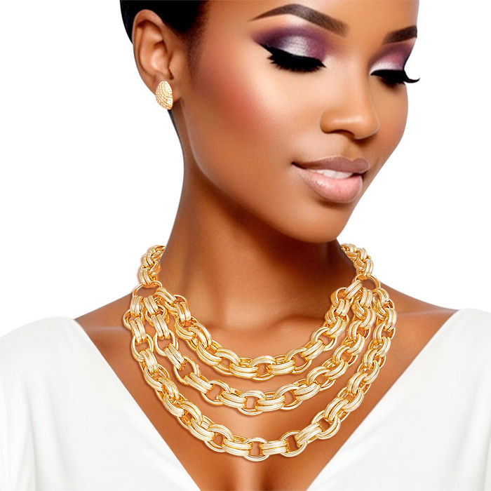 Necklace Gold Double Link Layered Set for Women