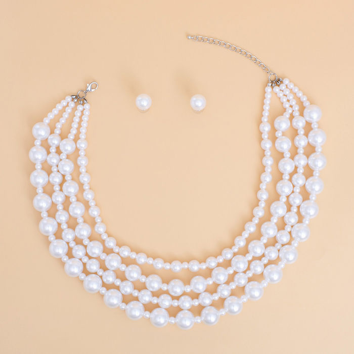 Wholesale Pearl Necklace White Chunky 4 Strand Set for Women