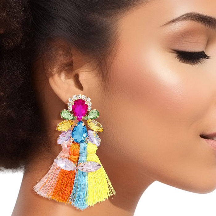Wholesale Tassel Multicolor Crystal Med Earrings for Women