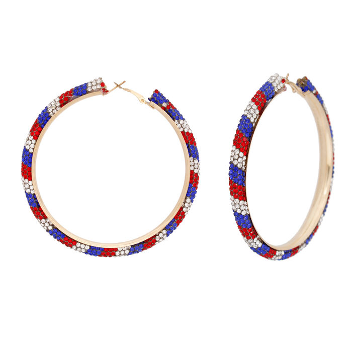 Wholesale Hoop Red White Blue Tube Rhinestone 3 Earrings