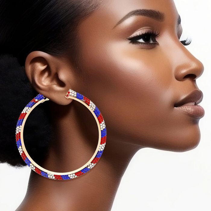 Wholesale Hoop Red White Blue Tube Rhinestone 3 Earrings