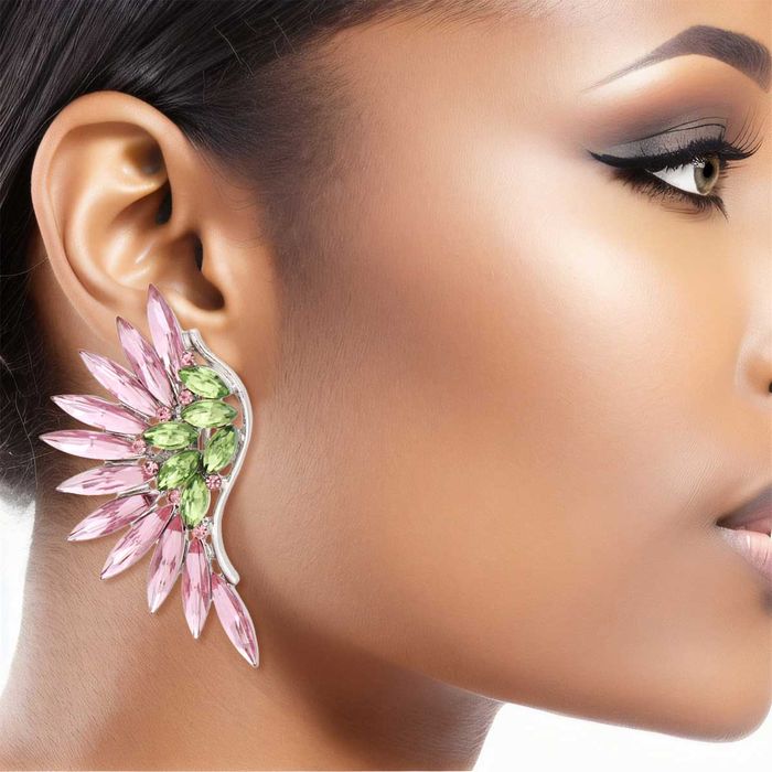 Wholesale Clip On AKA Pink Green Wing Earrings for Women