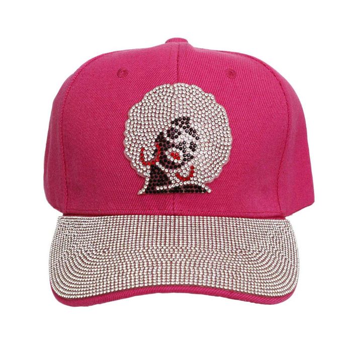 Wholesale Hat Fuchsia Afro Rhinestone Baseball Cap for Women