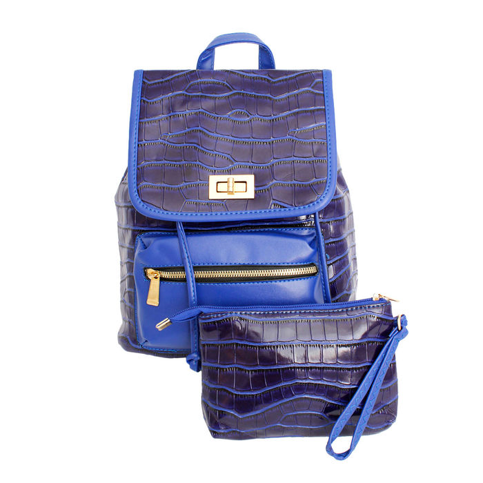 Wholesale Backpack Blue Croc Flap Bag Set for Women