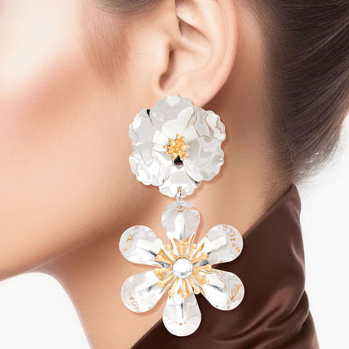 Wholesale Drop Silver 3D Flower Earrings for Women
