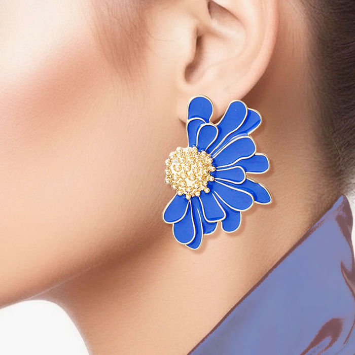 Wholesale Stud Blue Half Daisy Flower Earrings for Women