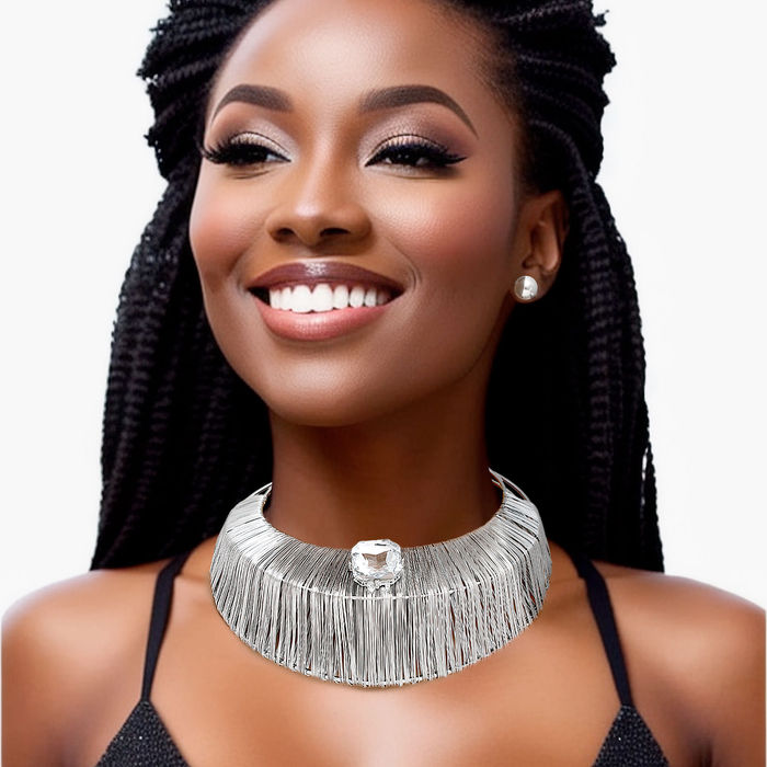 Wide silver choker necklace best sale
