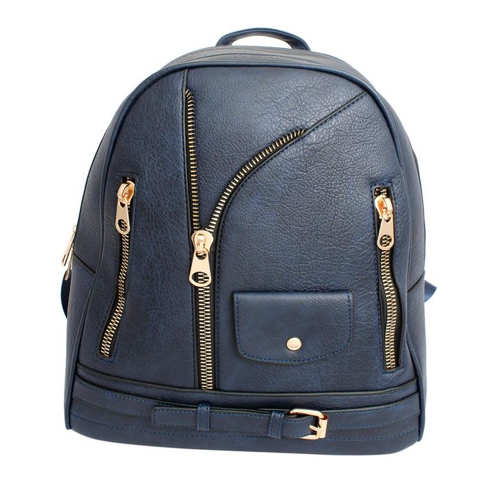 Wholesale Moto Backpack Navy Zipper Medium Bag for Women