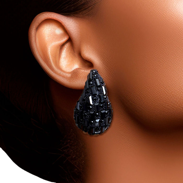 Wholesale Studs Black Embellished Small Teardrop Earrings